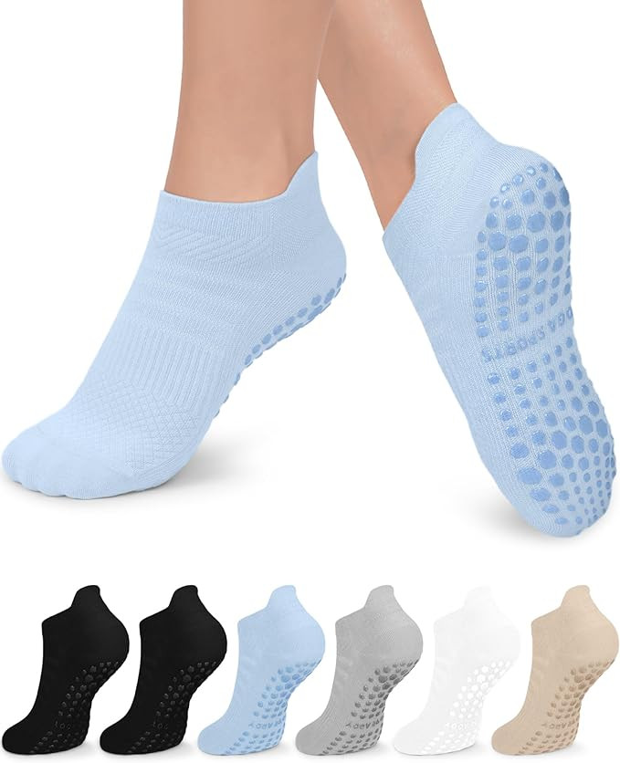 6 Pairs Grip Pilates Socks for Women, Non-slip Yoga Athletic Socks for Barre Ballet Barefoot Work... | Amazon (US)