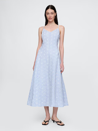 Eyelet V-Neck Midi Dress | Gap (US)