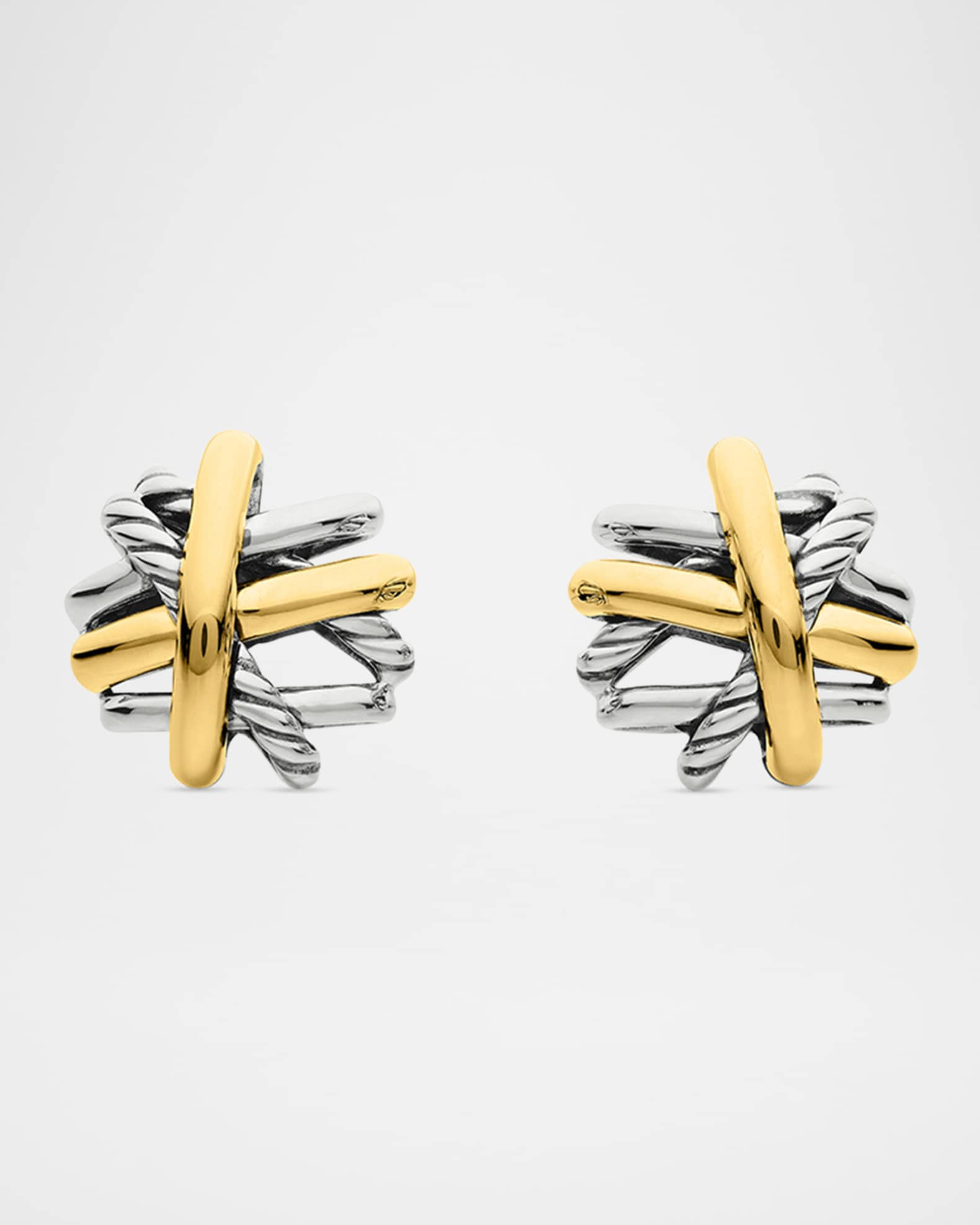 Crossover Sterling Silver & 18k Gold Stud Earrings | Neiman Marcus