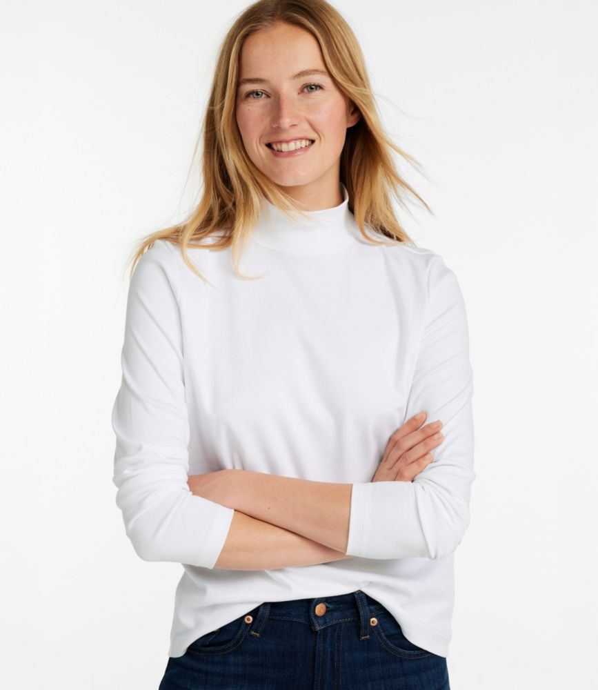Women's Pima Cotton Tee, Long-Sleeve Mockneck White Large, Supima Cotton Pima L.L.Bean | L.L. Bean