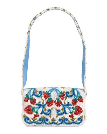 Beaded Strawberry Print Handbag, Leather | TJ Maxx