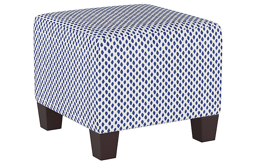 Berit Kids' Ottoman, Navy Dot | One Kings Lane