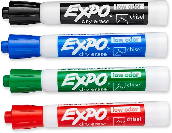 EXPO 80074 Low-Odor Dry Erase Markers, Chisel Tip, Assorted Colors, 4-Count | Amazon (US)