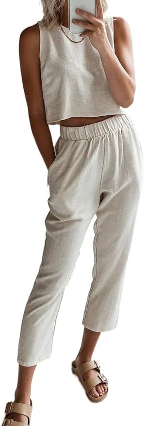 Asvivid Womens 2 Piece Sleeveless Tanks Tops and Pants Suit Sets With Pockets Sweatsuits Tracksu... | Amazon (US)