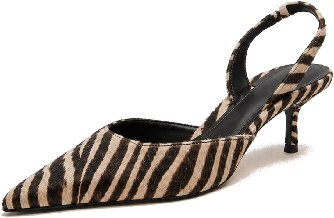 Women's Zebra Heels Slingback Kitten Heels Closed Pointed Toe Stiletto Heel Wedding Prom Party Office Dress Pumps Shoes | Amazon (US)