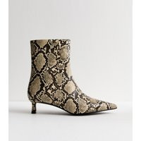 Women's Off White Snakeskin-Look Pointed Kitten Heel Ankle Boots Vegan New Look | New Look (UK)