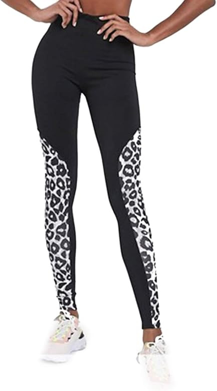 Women's High Waisted Leggings Workout Leopard Patchwork Tummy Control Yoga Pants | Amazon (US)