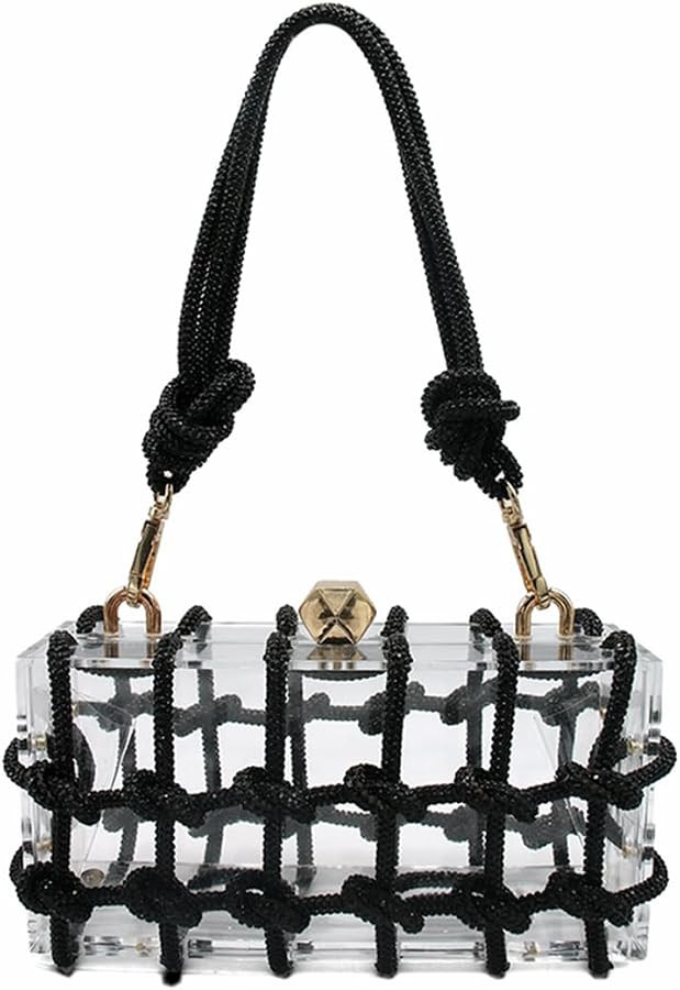 DJBM Clear Acrylic Clutch Sparkle Rhinestone Evening Bag Glitter Crystal-Embellished Rope Knot Ha... | Amazon (US)