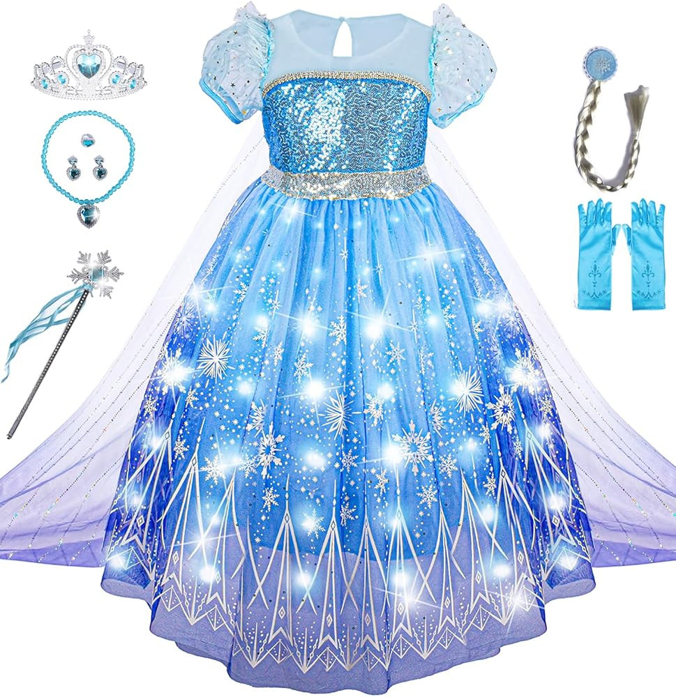 Light Up Girls Halloween Costume Snow Princess Dress Ice Christmas Costumes Toddler Kids Costume ... | Amazon (US)