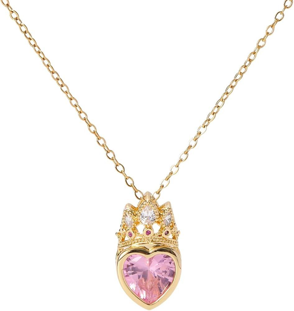 Crystal Birthstone Pendant Necklace, Gold Plated Chain, Cubic Zirconia Necklace,Dainty Baroque Ne... | Amazon (US)