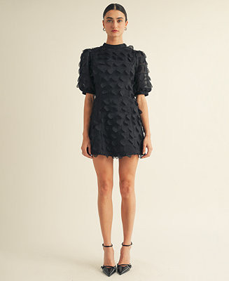 AROSE STUDIO, INC Women’s Crew Neck Puff Sleeve Mini Dress - Macy's | Macy's