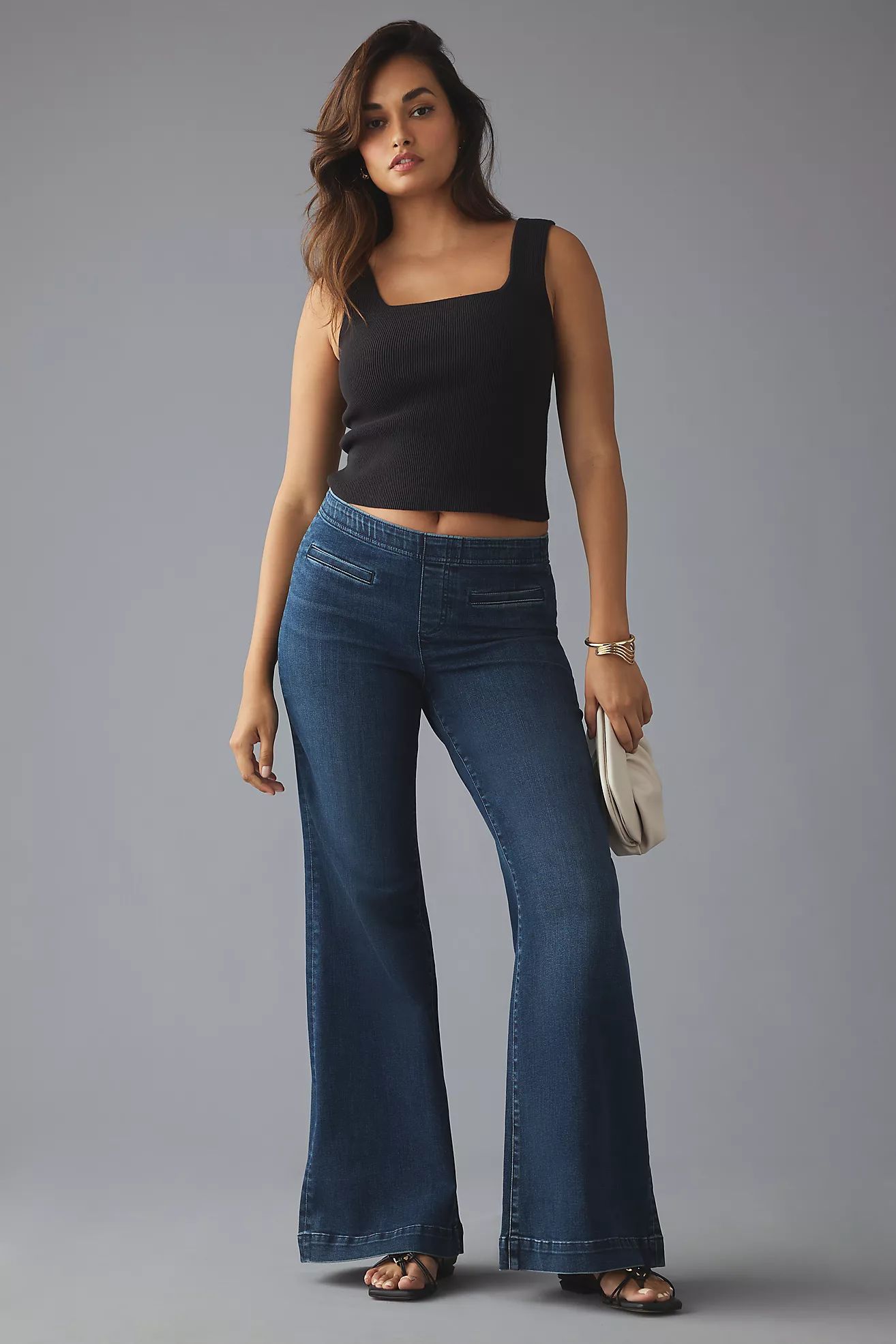 Pilcro Retro Low-Rise Pull-On Flare Jeans | Anthropologie (US)