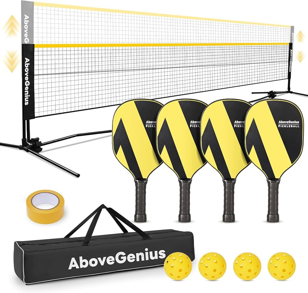 Pickleball Set with Net, Pickleball Paddles Set of 4, Portable Net for Driveway, Lightweight Rack... | Amazon (US)