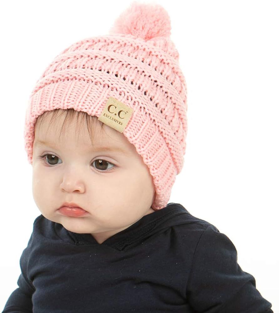 Funky Junque Exclusives Baby Infant Beanie Knit Warm Winter Pom Skull Cap Hat | Amazon (US)