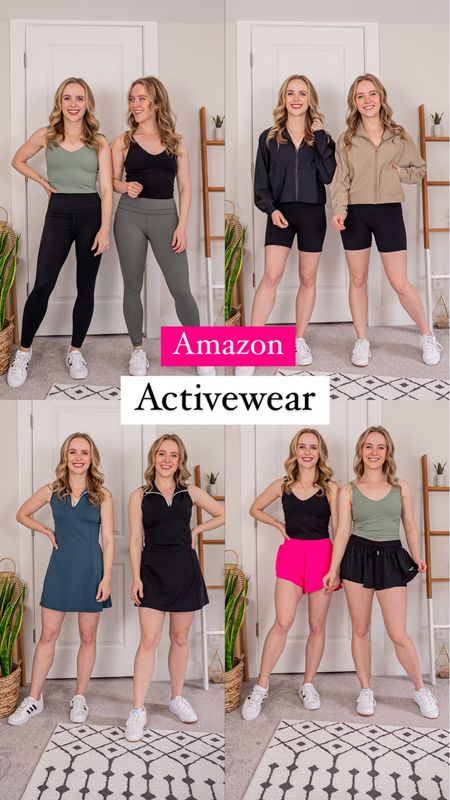 Amazon viral activewear we’re loving!
XS leggings 
Small built in bra workout tops
Small biker shorts 5 inch
Small hot pink shorts
Small black flowy shorts
XS zip up jackets
XS workout dresses with pocket shorts 

#LTKfit