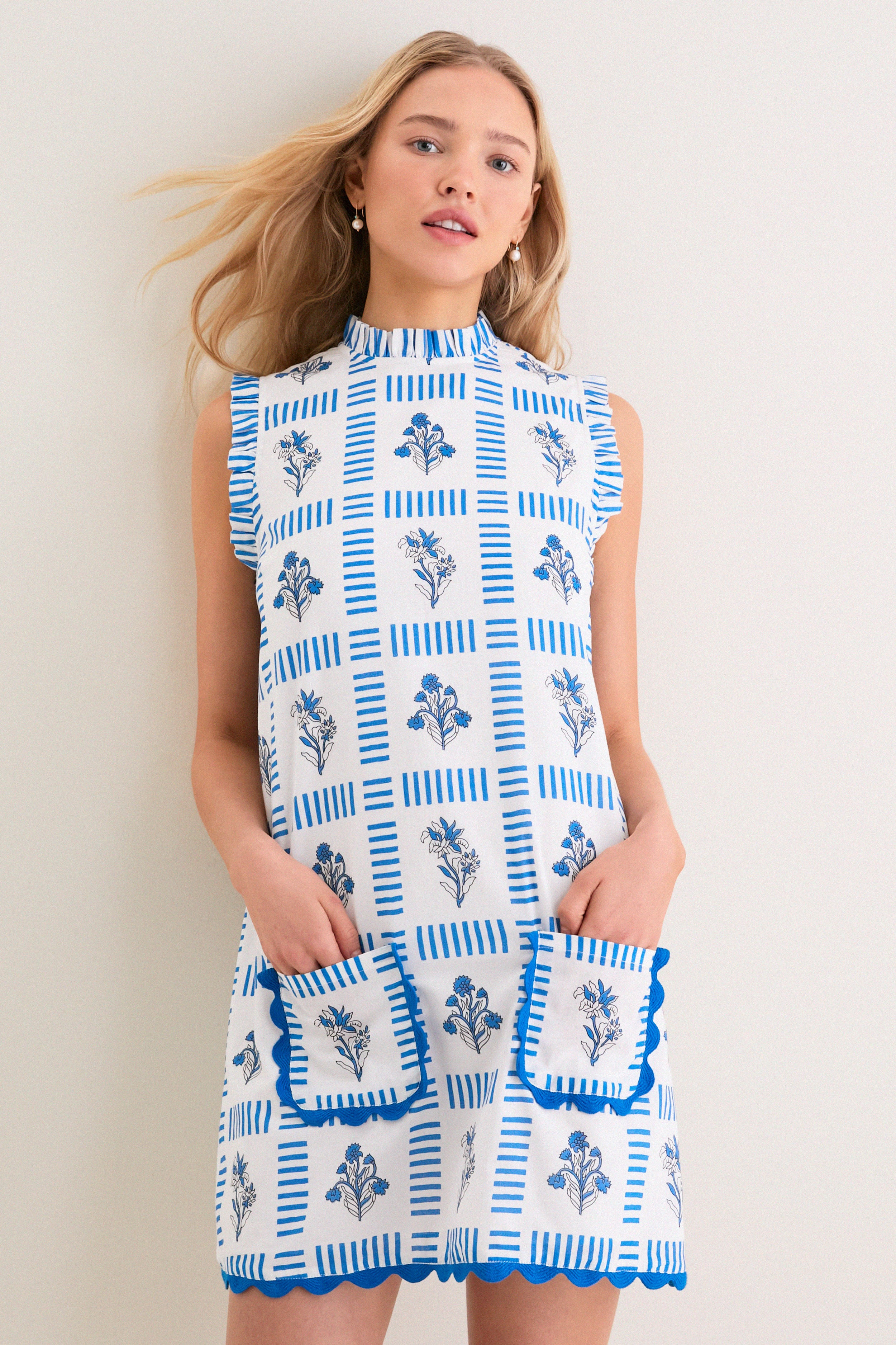 Blue and Creme Wynnafred Mini Dress | Tuckernuck (US)