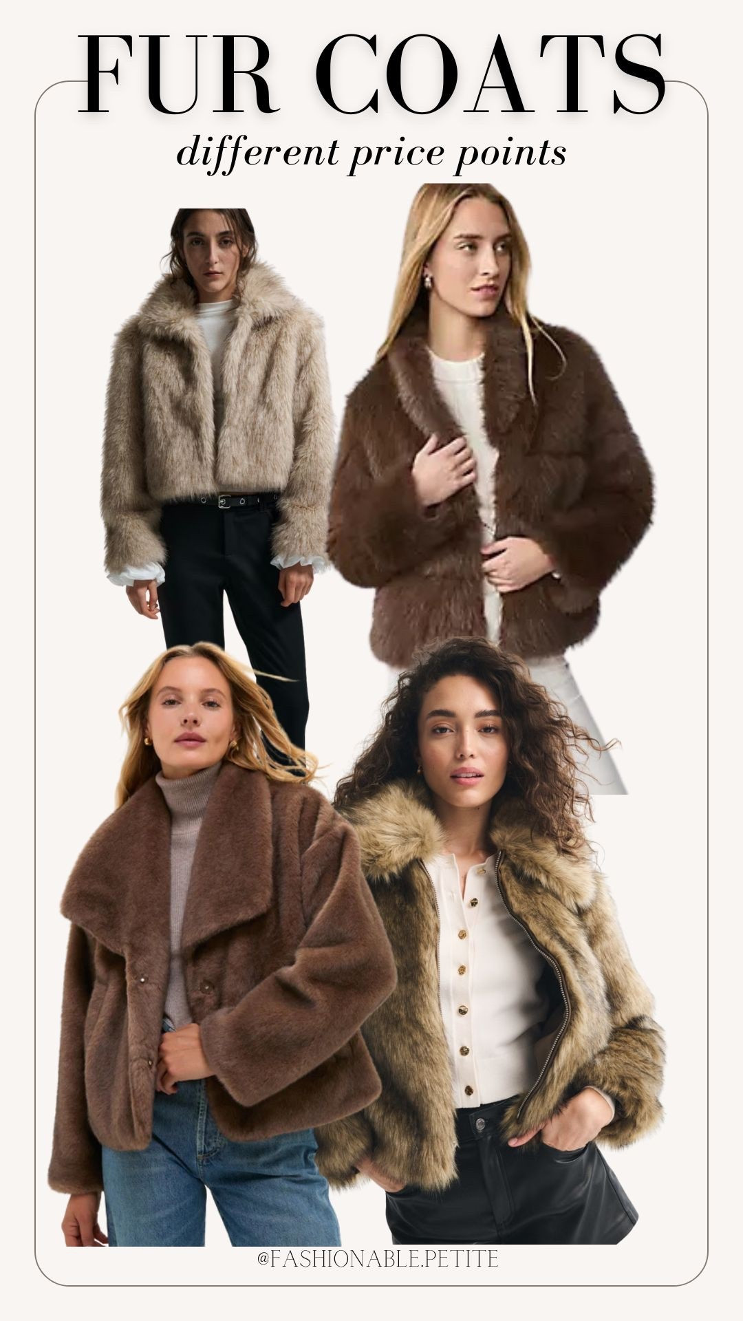 4 faux fur coats in different price points! All so cozy and chic for a cold weather vacation or date night!

Fur coat, winter coat, winter outfit 

#LTKSaleAlert #LTKPetite