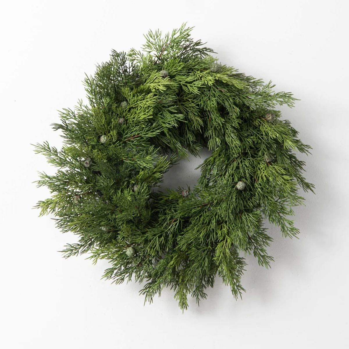 Seeding Real Touch Juniper Berry Faux Greenery Front Door Mantle Wreath | Darby Creek Trading