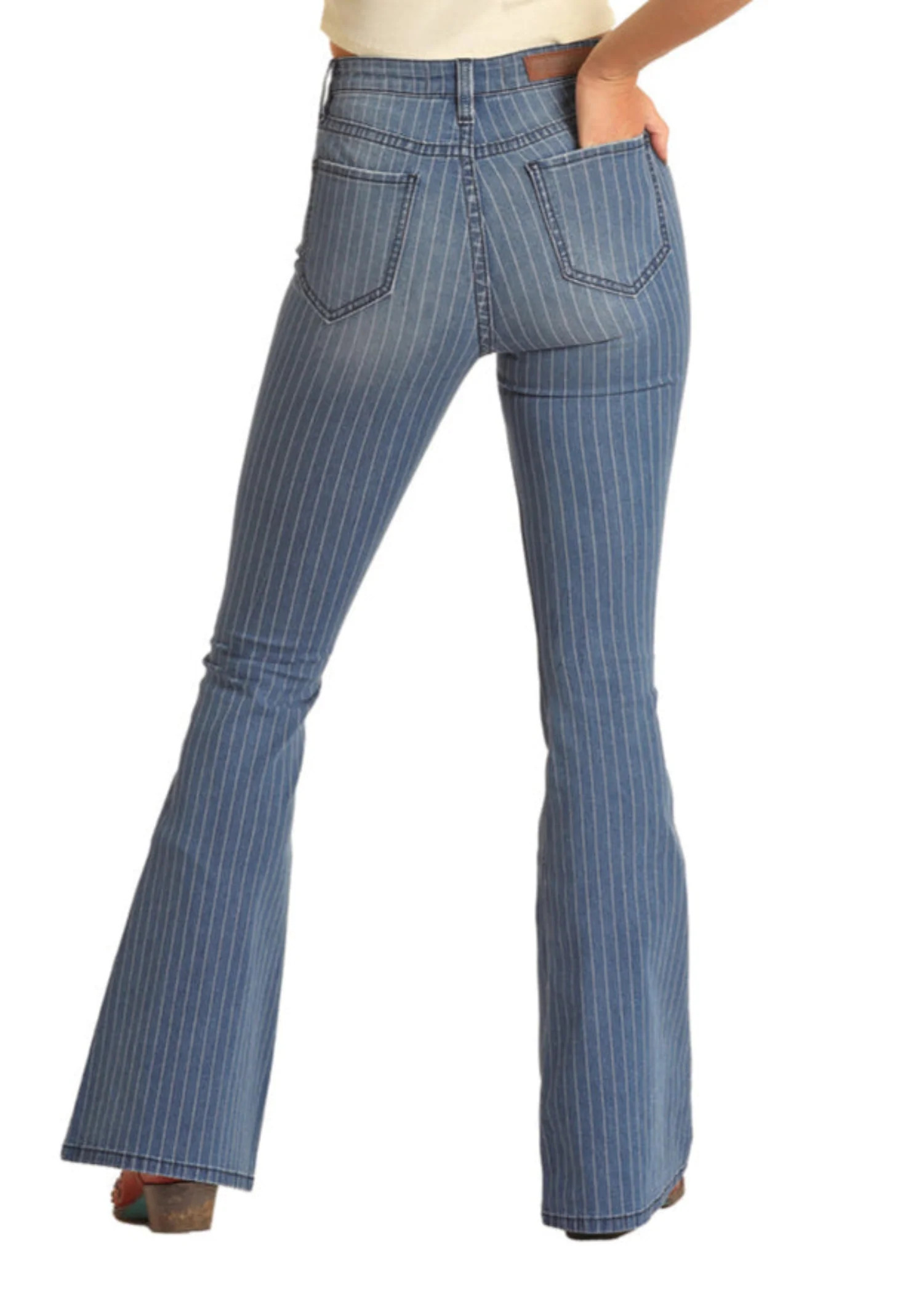Striped Blue Button Flare Jeans | Rock & Roll Denim