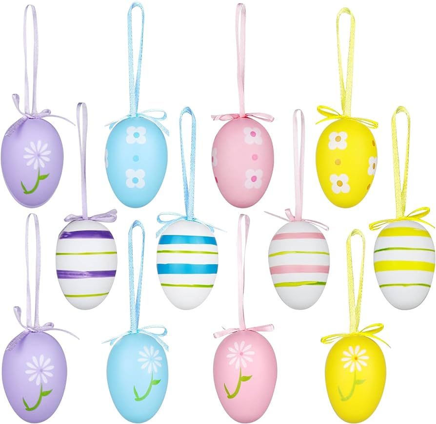 Yunfan 12Pcs Easter Decorations Eggs Hanging Ornaments Colorful for Easter Tree Basket Decor Part... | Amazon (US)