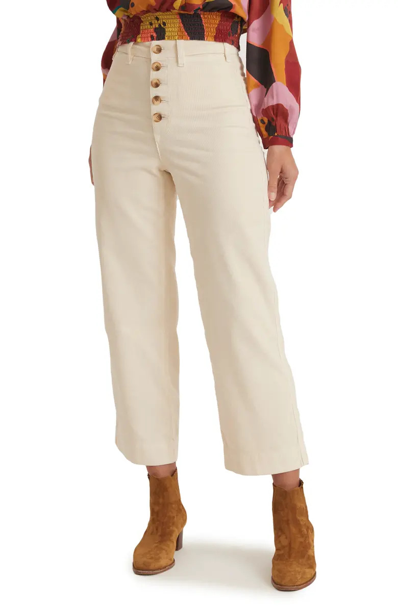 Marine Layer Bridget Exposed Button Crop Wide Leg Corduroy Pants | Nordstrom | Nordstrom