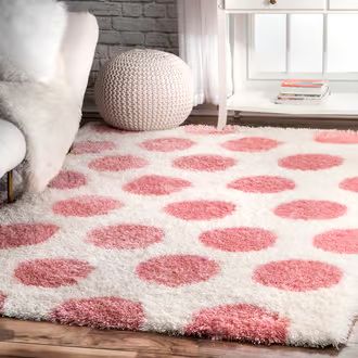 Rugs USA Pink Cloudy Shag Polka Dots rug - Contemporary Rectangle 7' 10"" x 10' | Rugs USA