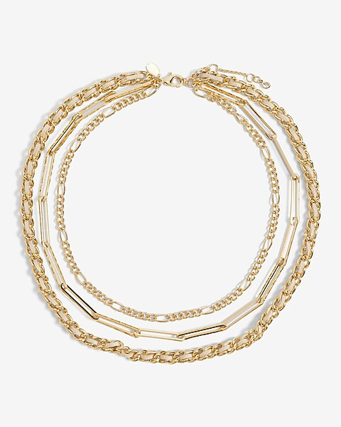3 Row Leather Woven Mixed Chain Necklace | Express