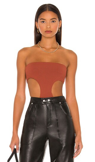 Darcey Cut Out Bodysuit in Rust | Revolve Clothing (Global)