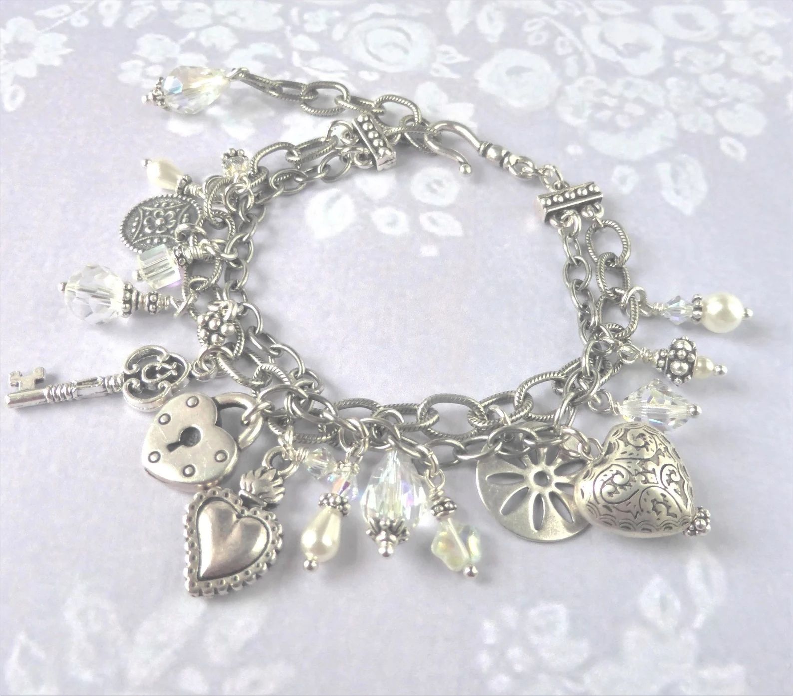 Swarovski Crystal Charm Bracelet Vintage Style Boho Heart - Etsy | Etsy (US)