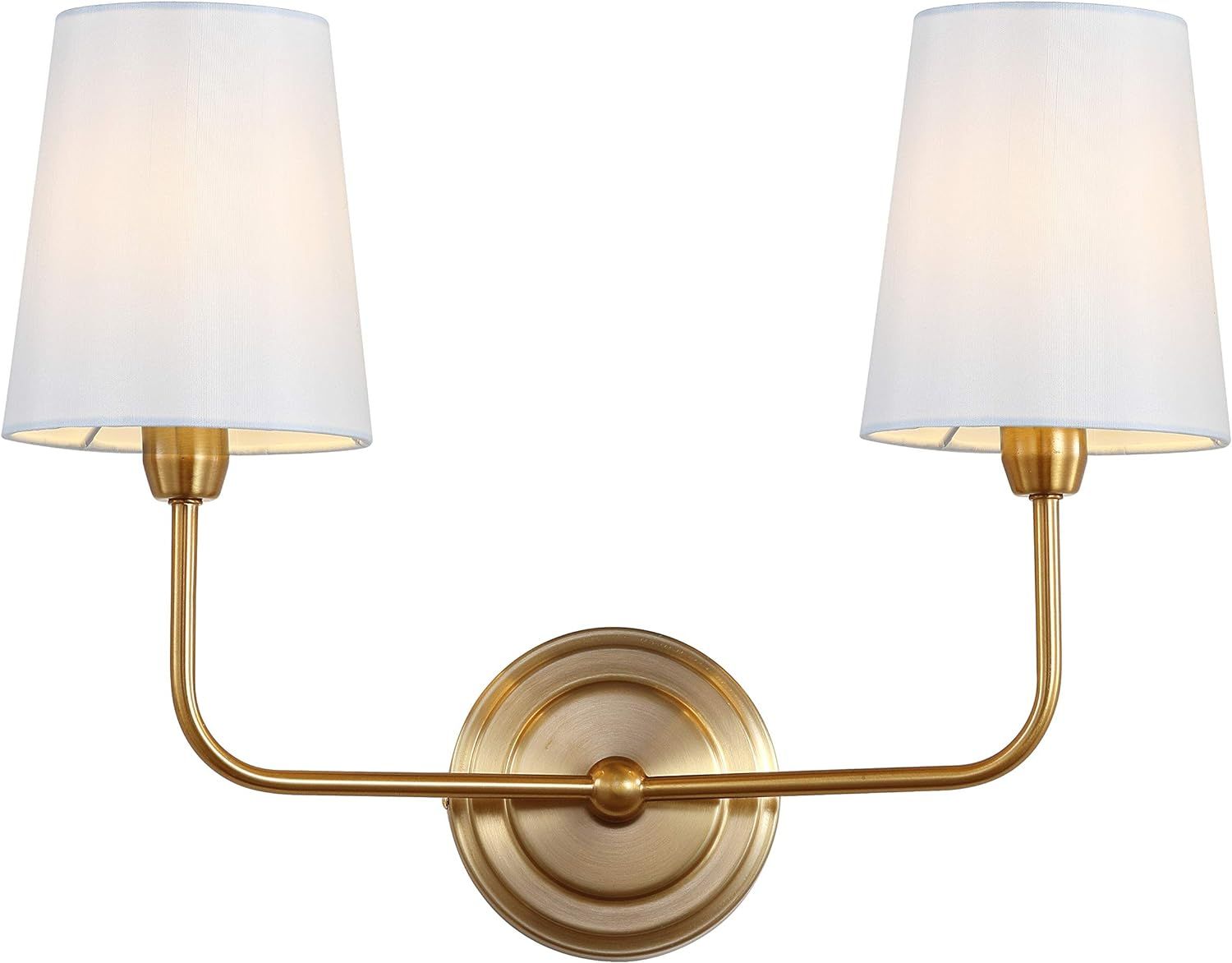 Safavieh SCN4015A Ezra Brass Gold 2-Light Wall (LED Bulbs Included) Sconce, White | Amazon (US)