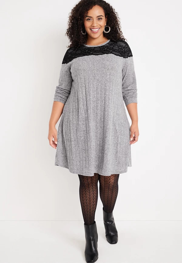 Plus Size 24/7 Lace Trim Mixer Dress | Maurices