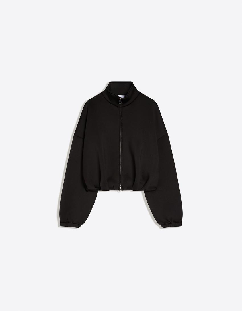 Neoprene effect zip-up balloon sweatshirt - Women | Bershka UK