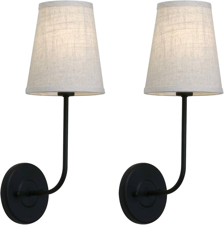 Pathson Set of 2 Vintage Wall Sconces Linen Fabric Shade, Hardwired Bathroom Vanity Lights Dark B... | Amazon (US)