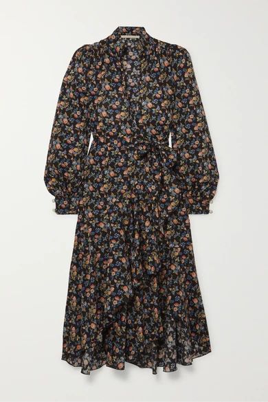 Anna Mason - Stella Floral-print Cotton-poplin Wrap Dress - Black | NET-A-PORTER (US)
