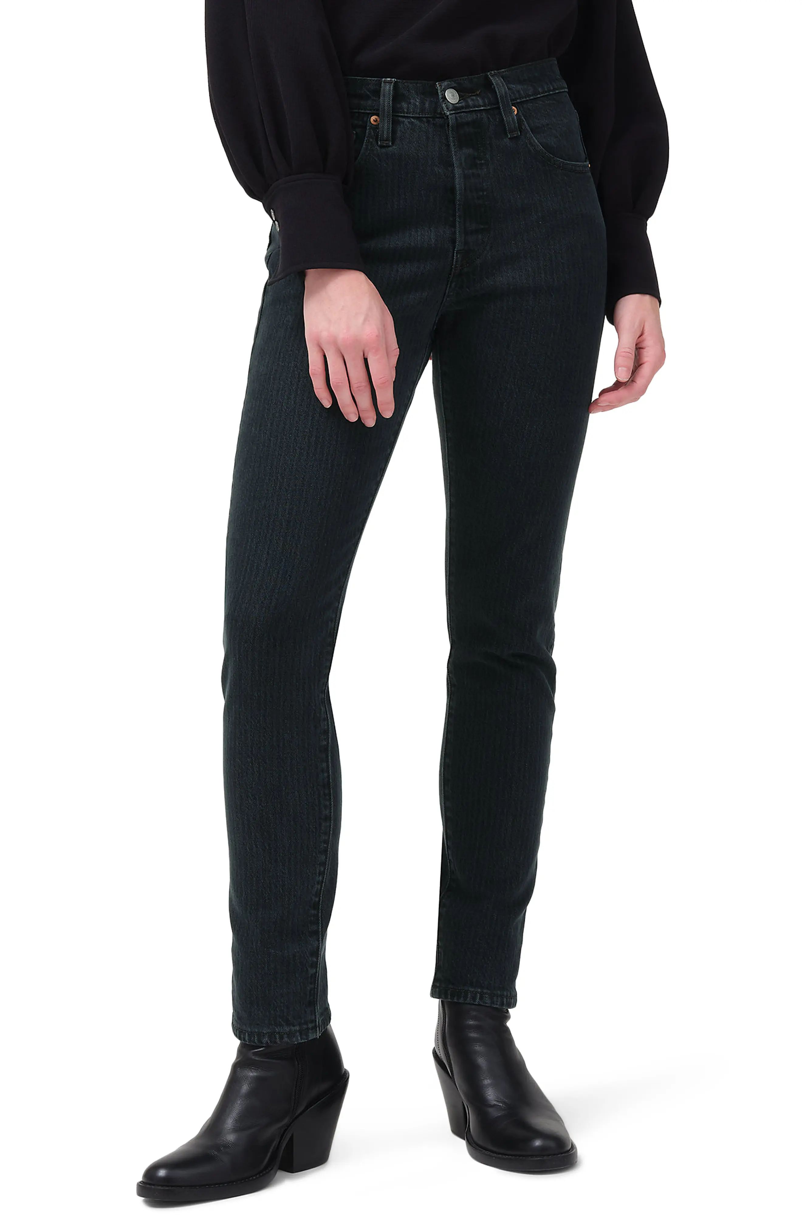 Women's Levi's 501 Stripe High Waist Skinny Jeans, Size 30 x 28 - Black | Nordstrom