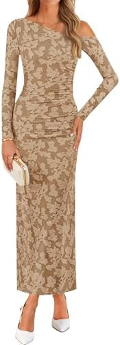 ZESICA Women's Fall Floral Off Shoulder Bodycon Maxi Dresses 2025 Long Sleeve Ruched Elegant Cock... | Amazon (US)