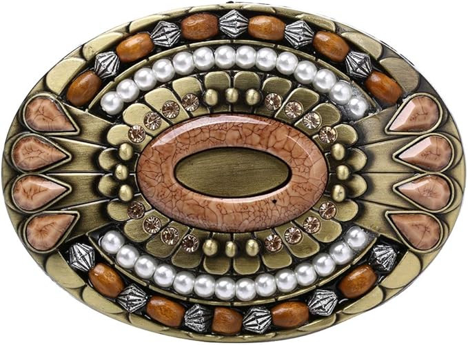 Wan Bohemia Belt Buckle,Celtic Indian Gemstone Totem Oval Style Western Cowboy Design Belt Buckle... | Amazon (US)