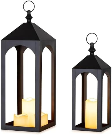 Large Outdoor Lanterns for Porch: 24" & 17" Set of 2 Floor Lantern Decorative Indoor Candle Holde... | Amazon (US)