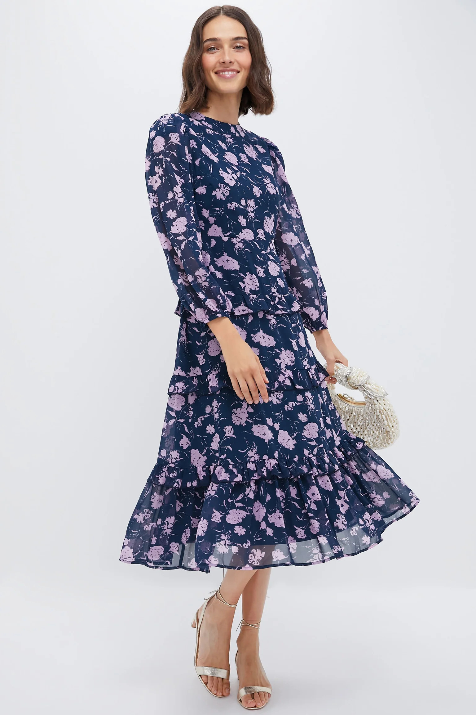 Navy & Blush Abstract Floral Rosalind Ruffle Maxi Dress | Tuckernuck (US)
