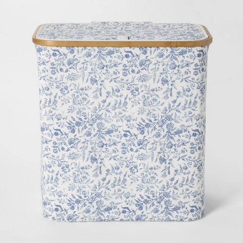 Soft Sided Laundry Hamper With Bamboo Rim Lid - Floral Blue - Threshold™ | Target