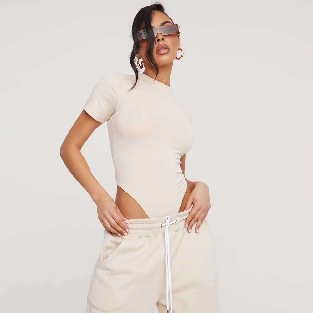 High Neck Short Sleeve Bodysuit In Cream | EGO (UK)