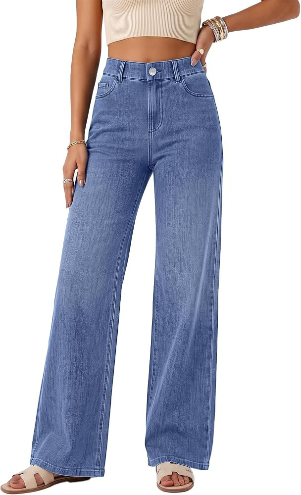 GRAPENT Wide Leg Jeans for Women High Waisted Trendy Pull On Elastic Waist Soft Stretchy Denim Pa... | Amazon (US)