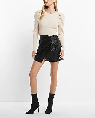 Super High Waisted Faux Leather Twist Front Mini Skirt | Express