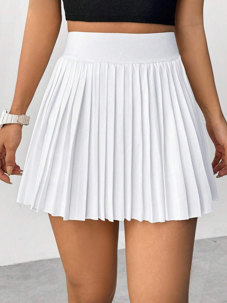 SHEIN Unity Women's Solid Color Pleated Skirt Mini Short Women Outfit | SHEIN