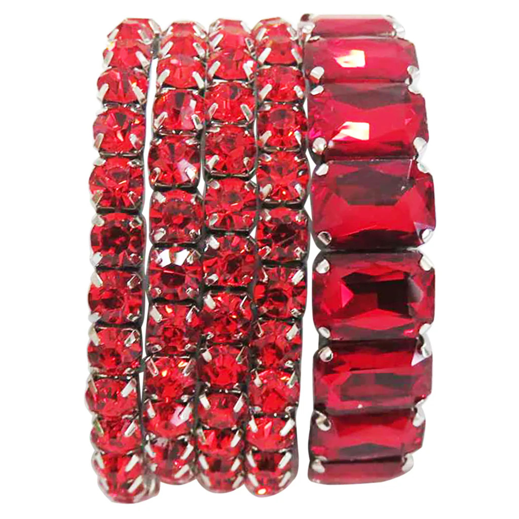 Stunning Statement Set Of 5 Colorful Crystal Rhinestone Stretch Bracelets, 6.75&quot; | Rosemarie Collections
