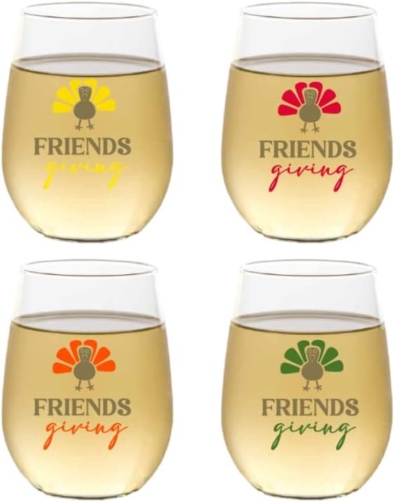 Set of 4 HOLIDAY DESIGN Shatterproof 16 oz Plastic Stemless Wine Glasses (FRIENDSGIVING) | Amazon (US)