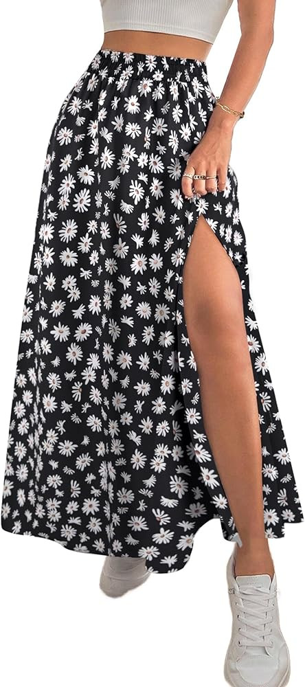 Avanova Women Boho Floral Slit Maxi Skirt Split Thigh High Waisted Long Skirts | Amazon (US)