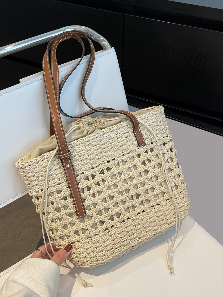 Bolsa de mimbre con abertura con diseño de cordón | SHEIN
