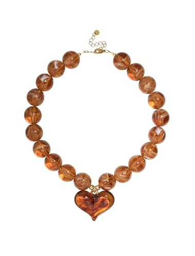Amazon.com: DoDoBeads Chunky Heart Necklace for Women, Colorful Beaded Choker Necklaces, Handmade... | Amazon (US)