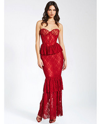 Women's Quennell Burgundy Lace Corset Maxi Dress | Macy's